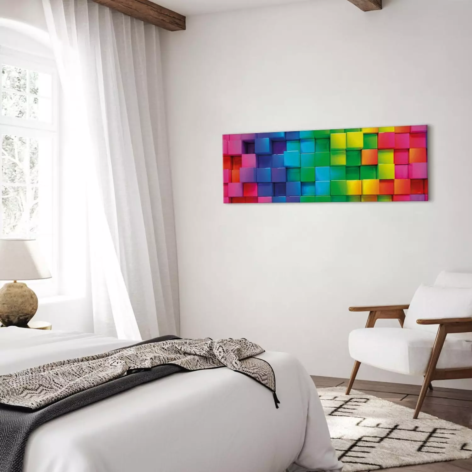 Canvas Colourful Cubes Narrow