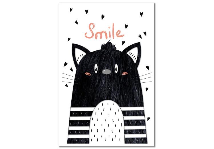 Canvas Black and white creature - abstract graphics with a smiling kitten