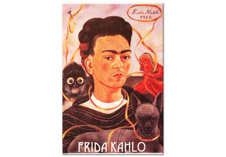 Canvas Portrait of Frida Kahlo - the artist's face surrounded by animals