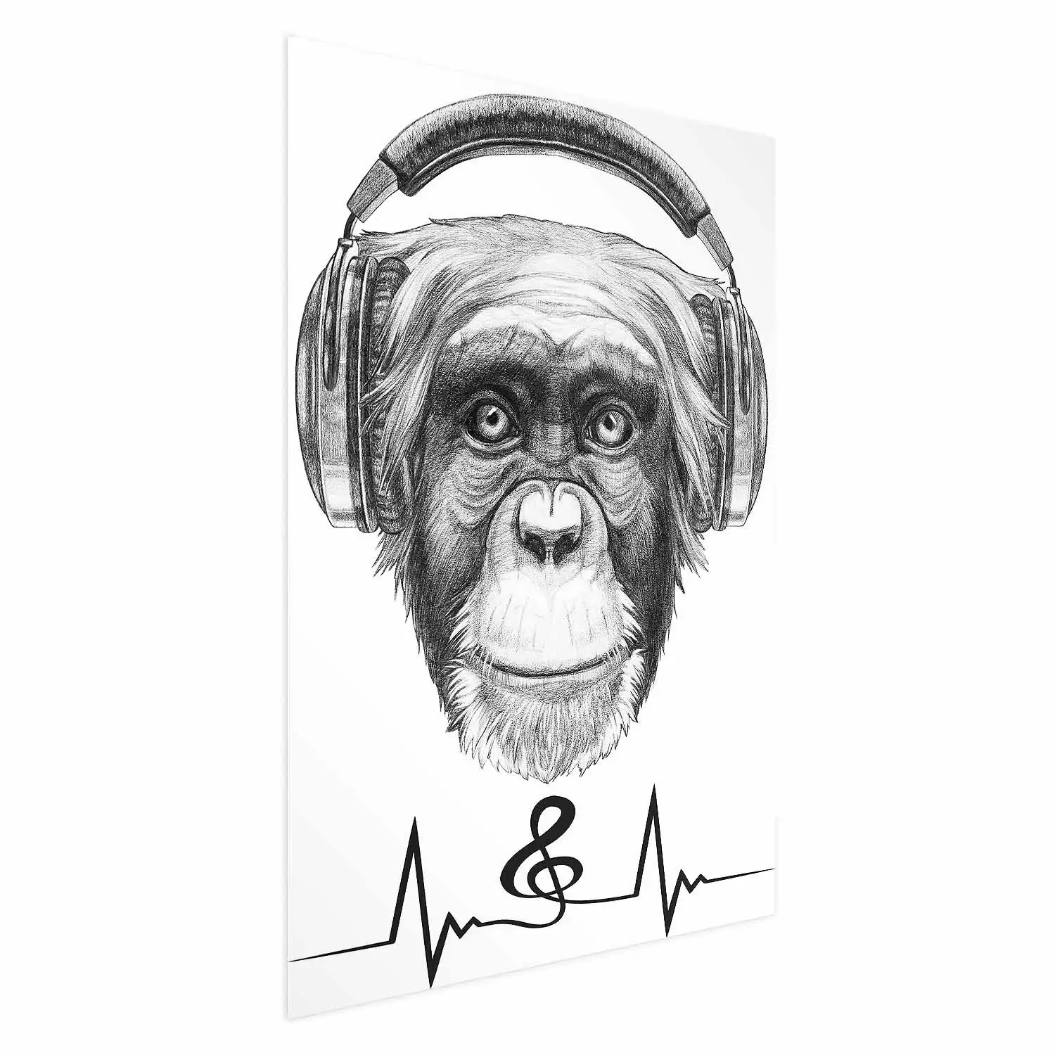 Poster Musical Pulse - black and white musical composition with a monkey portrait