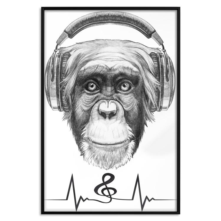 Poster Musical Pulse - black and white musical composition with a monkey portrait