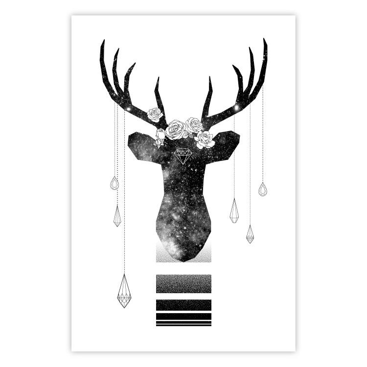 Poster Abstract Antlers - black and white abstract composition with a deer