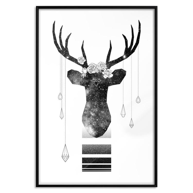 Poster Abstract Antlers - black and white abstract composition with a deer