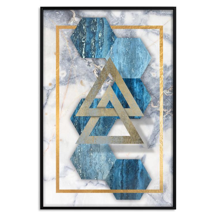 Poster Inseparable - Blue-gold geometric abstraction on a marble background