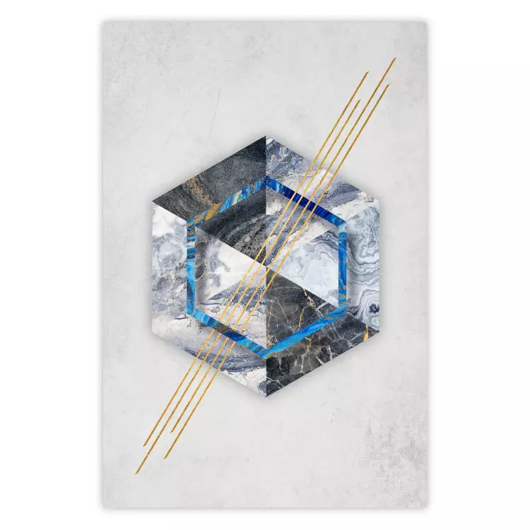 Poster Hexagonal Eye - Geometric abstraction in silver with a touch of gold