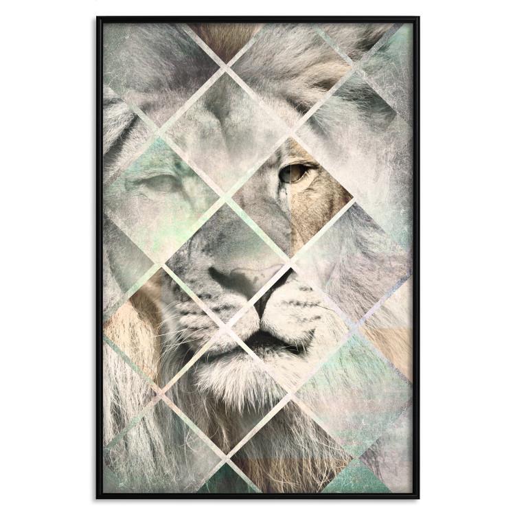 Poster Lion on the Chessboard - wild cat in a colorful geometric abstraction