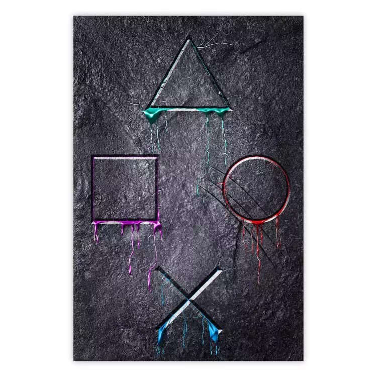 Poster Gaming Addiction - abstraction with geometric figures on a dark background