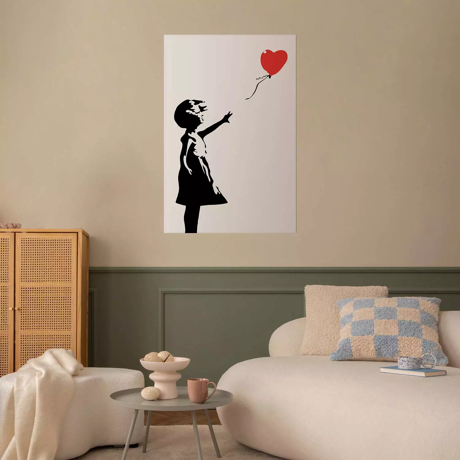Poster in frames Girl with Balloon - black and white urban
