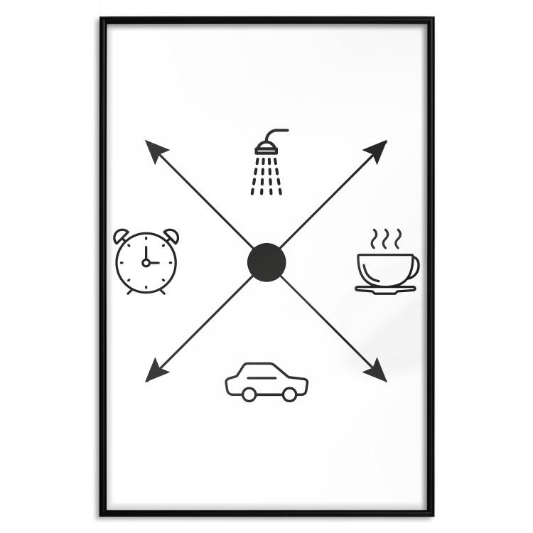 Poster Daily Schedule - black and white composition with a coffee cup and car