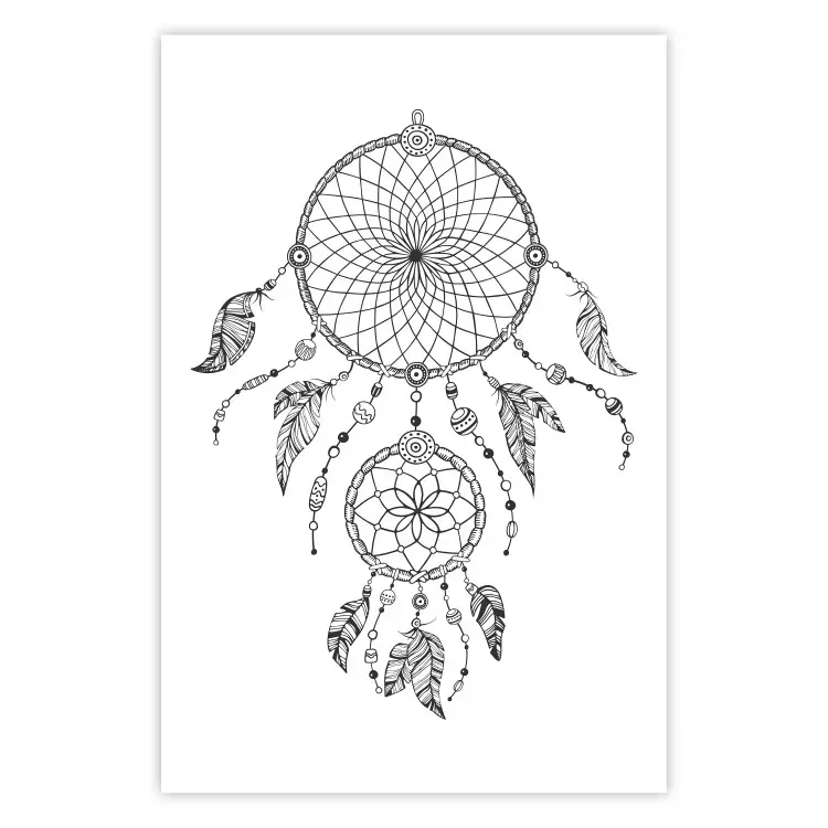 Poster Dreamcatcher - black and white simple composition with a tribal amulet