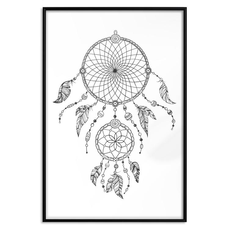 Poster Dreamcatcher - black and white simple composition with a tribal amulet