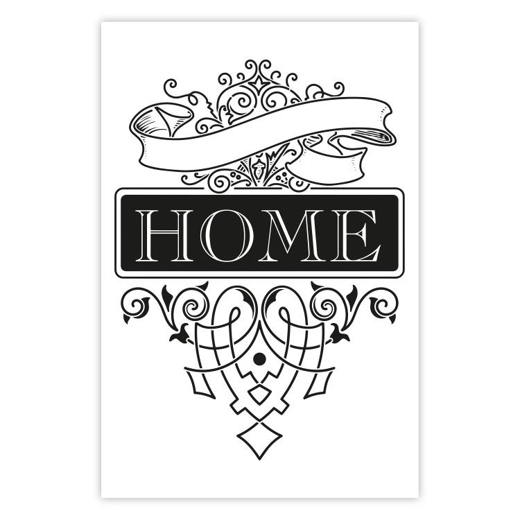 Poster Home - black and white composition with the word "home" and decorative ornaments