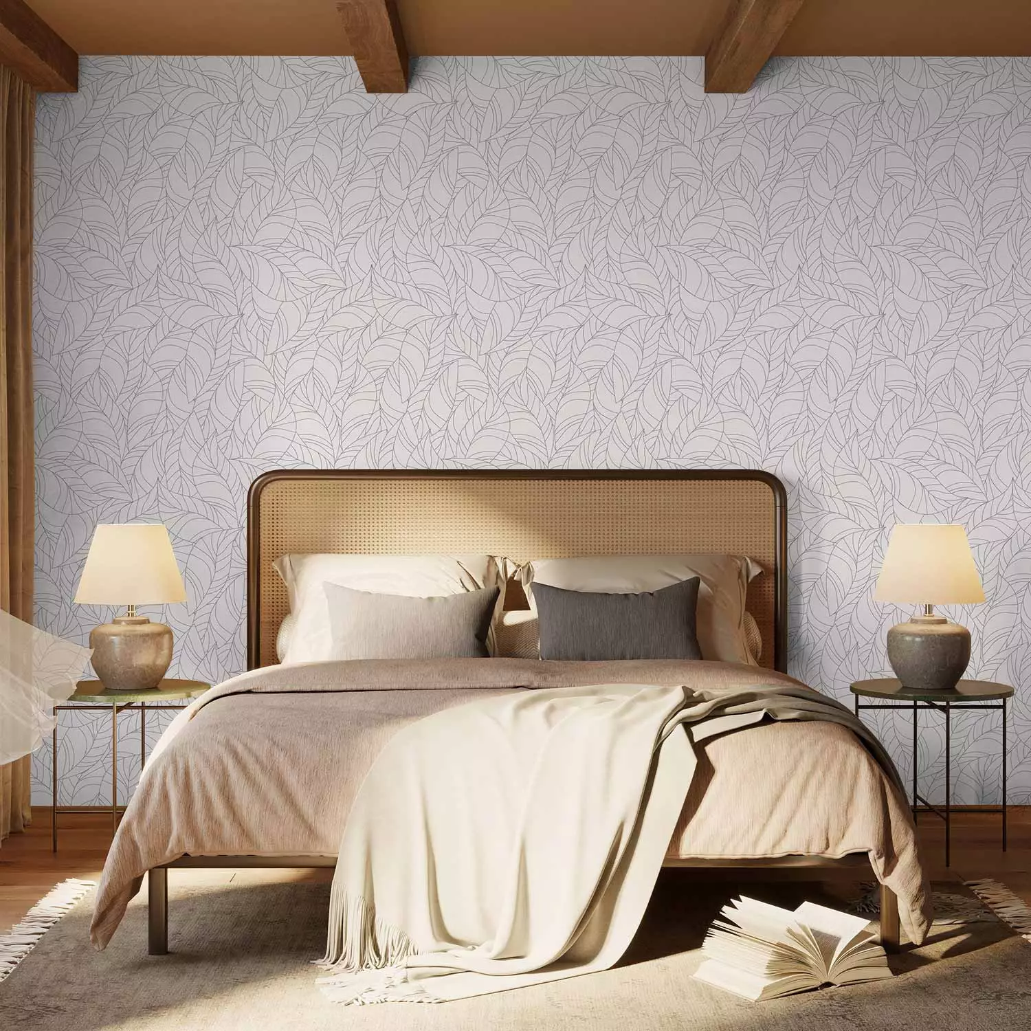 Modern Wallpaper Colourless Leaves
