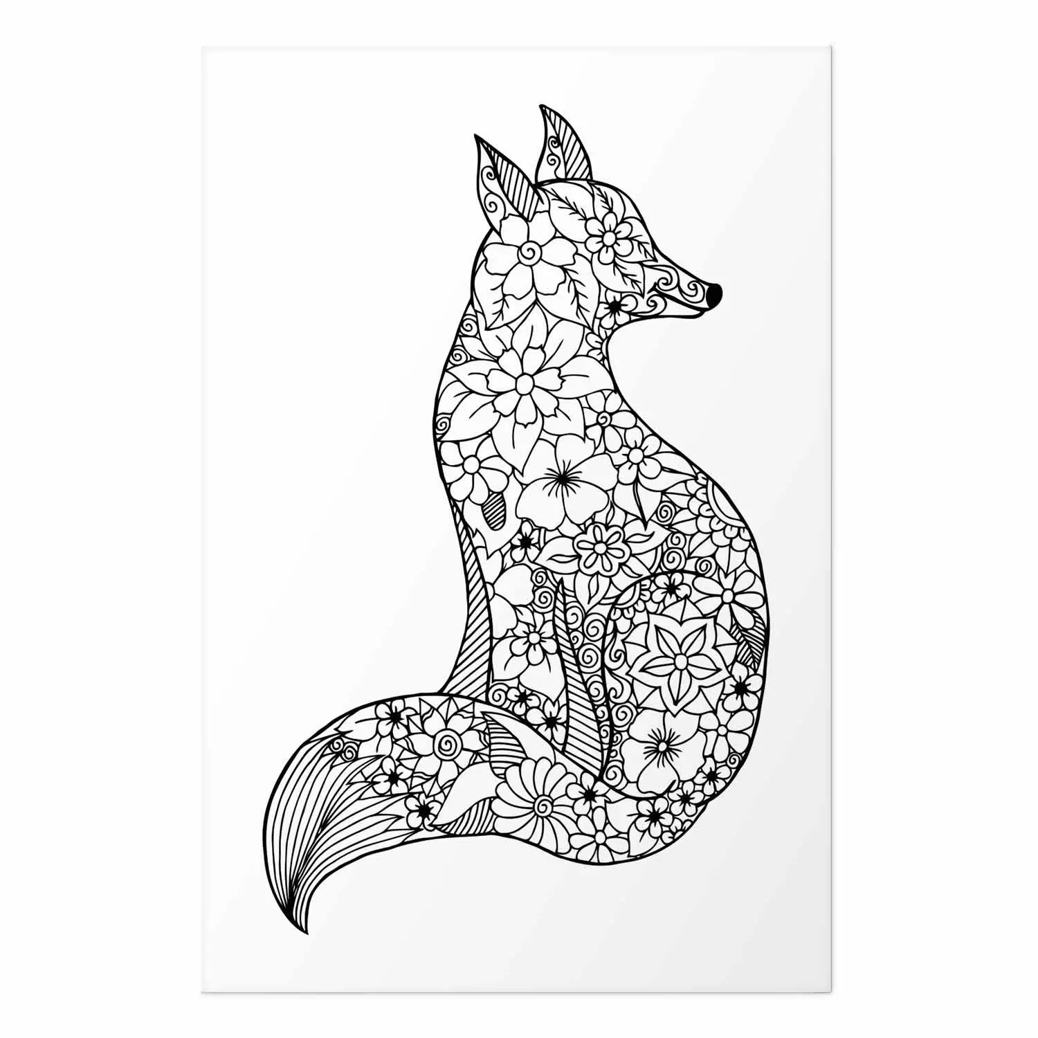 Wall Poster Fox in flowers - black and white animal composition in Scandinavian style