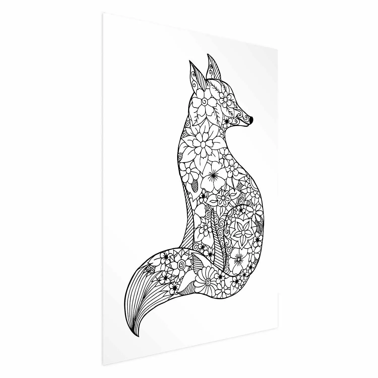 Wall Poster Fox in flowers - black and white animal composition in Scandinavian style