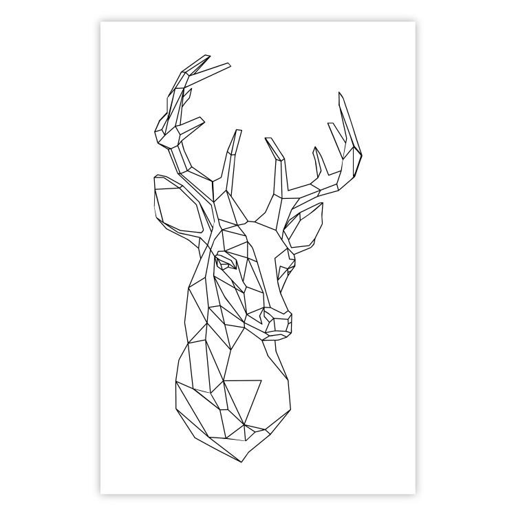 Poster Geometric deer - black line art with a horned animal and white background