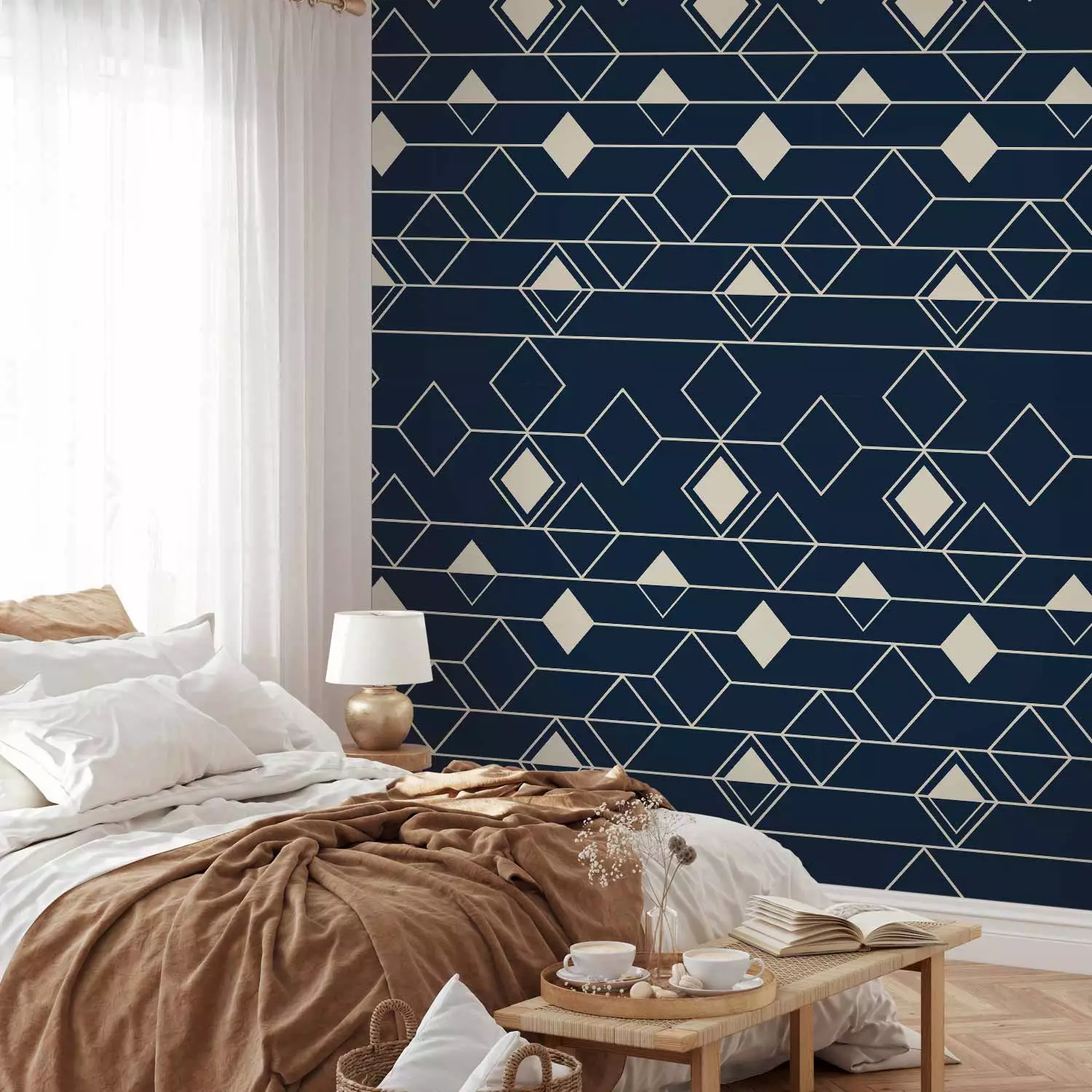 Wallpaper Triangles and Squares (Navy Blue)