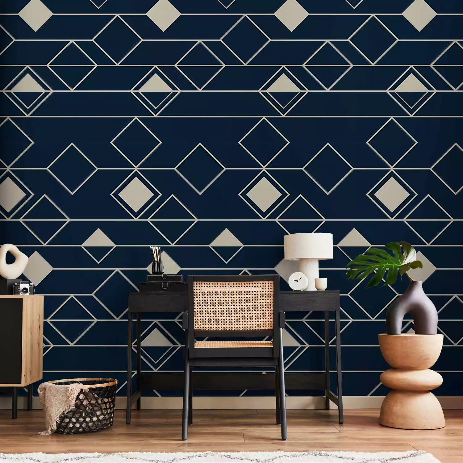 Wallpaper Triangles and Squares (Navy Blue)
