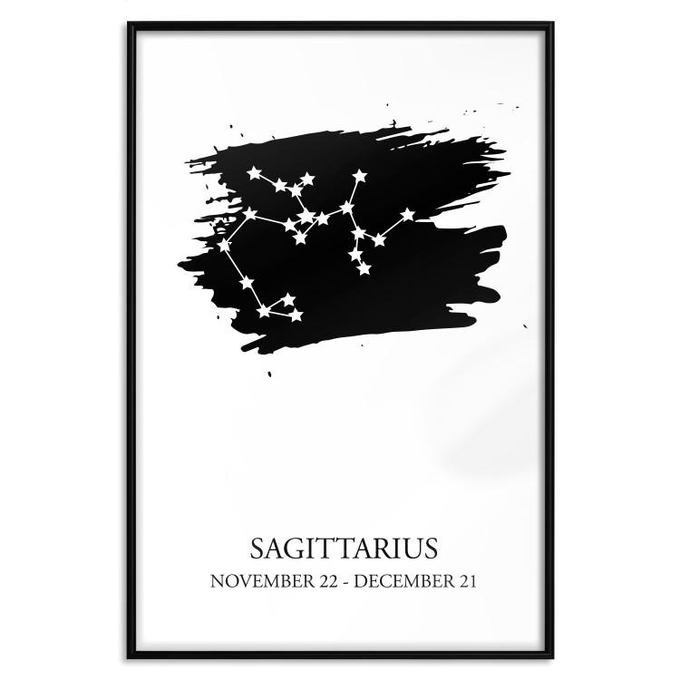 Poster Zodiac signs: Sagittarius - white stars on black with English texts