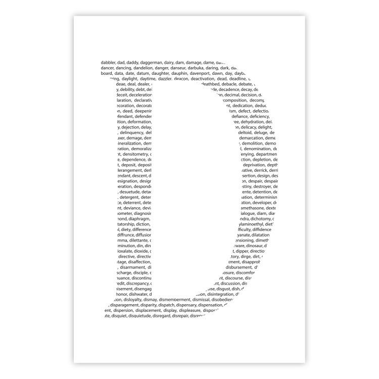 Poster Letter D - black texts forming the shape of the fourth alphabet letter