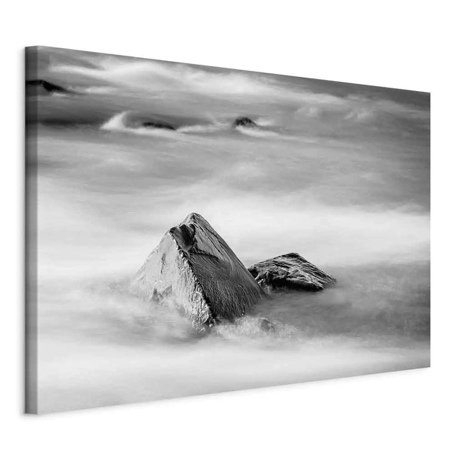 Canvas Rocky Seashore - Black and White Coastal Landscape