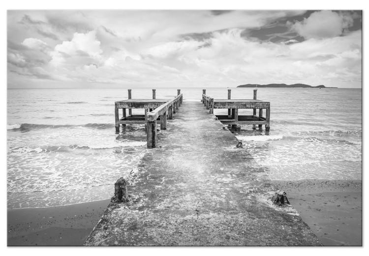 Canvas Whispers of the Sea (1-part) - Black and White Water and Wooden Bridge