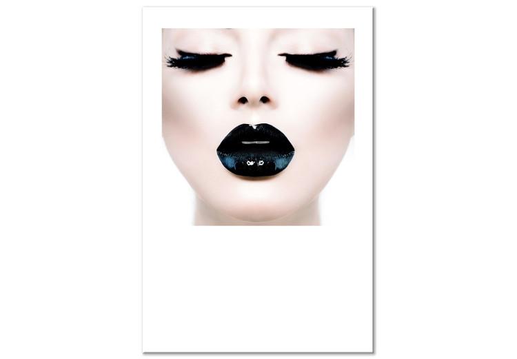 Canvas Kiss - artwork with a woman with black lips and closed eyes