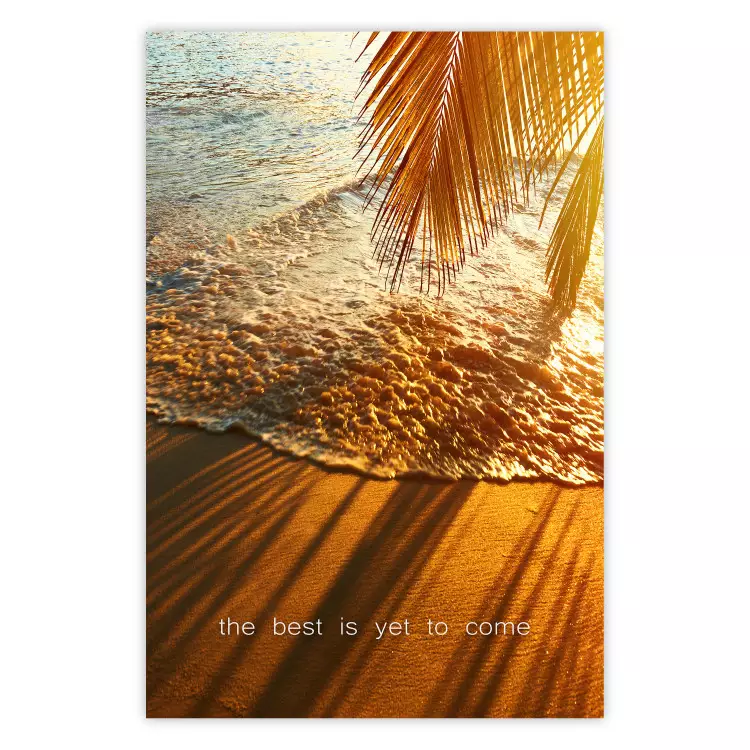 Poster The best is yet to come - warm landscape of waves and palm trees against the sea