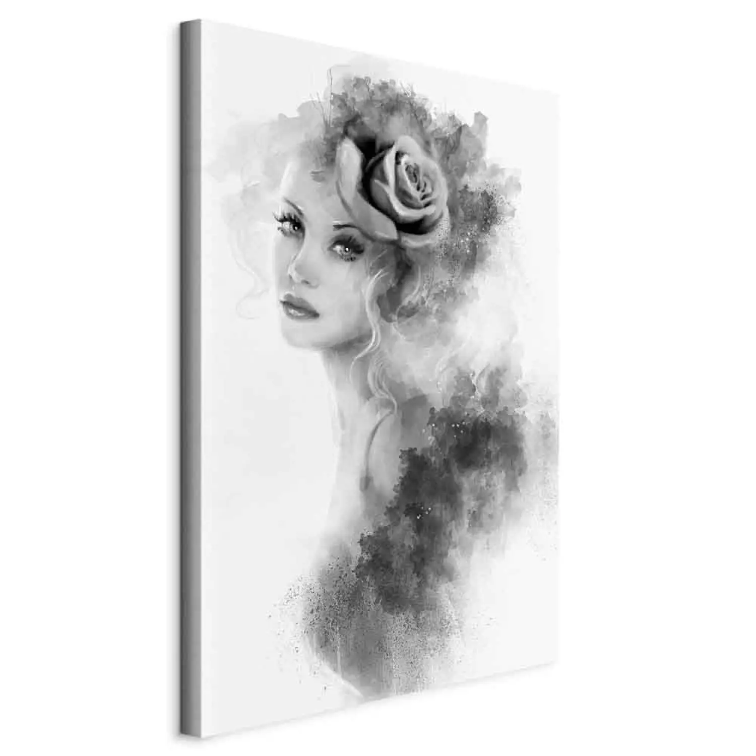 Canvas Print Rose in Hair - Portrait of Woman in Watercolors