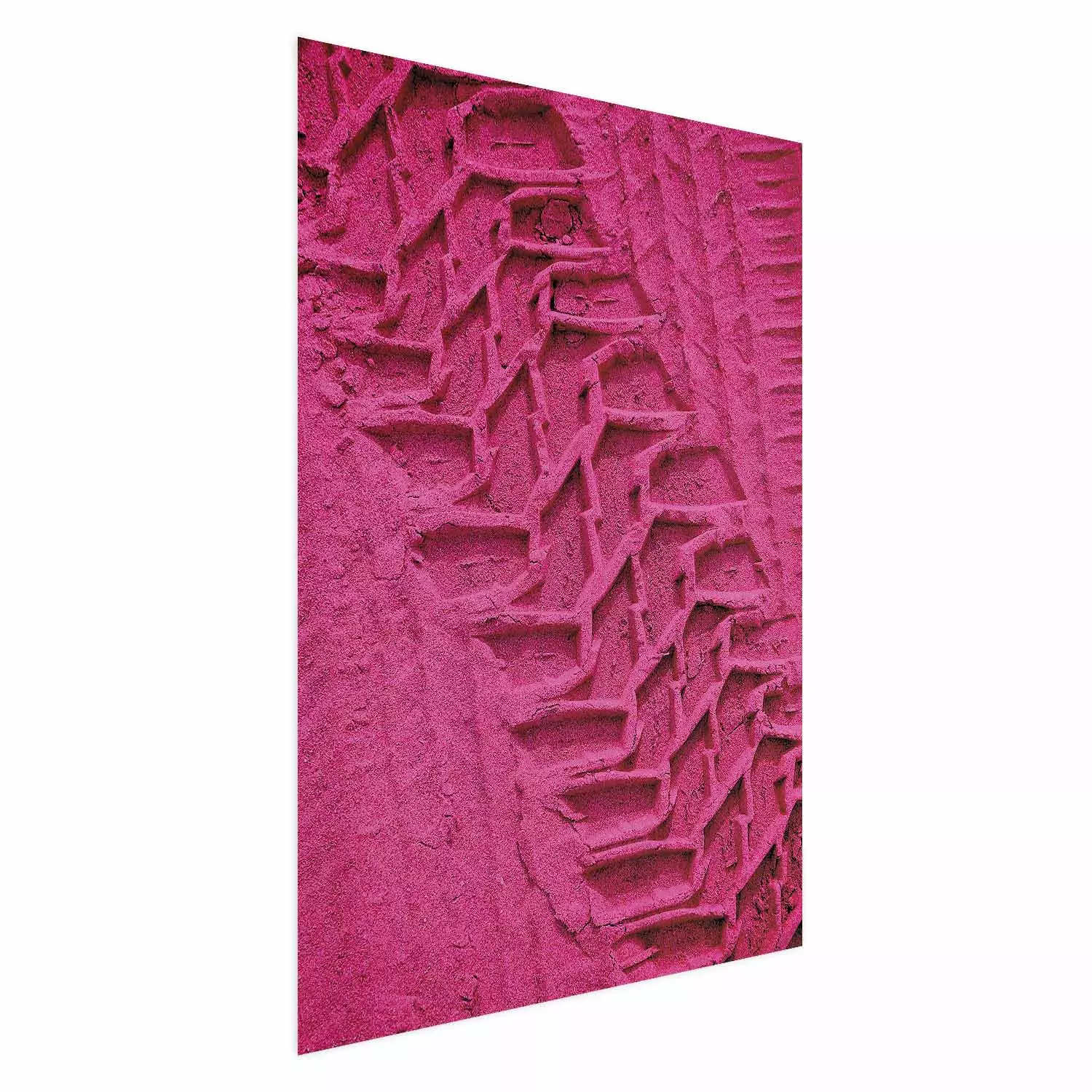 Poster Tire track - pink background with a car wheel imprint