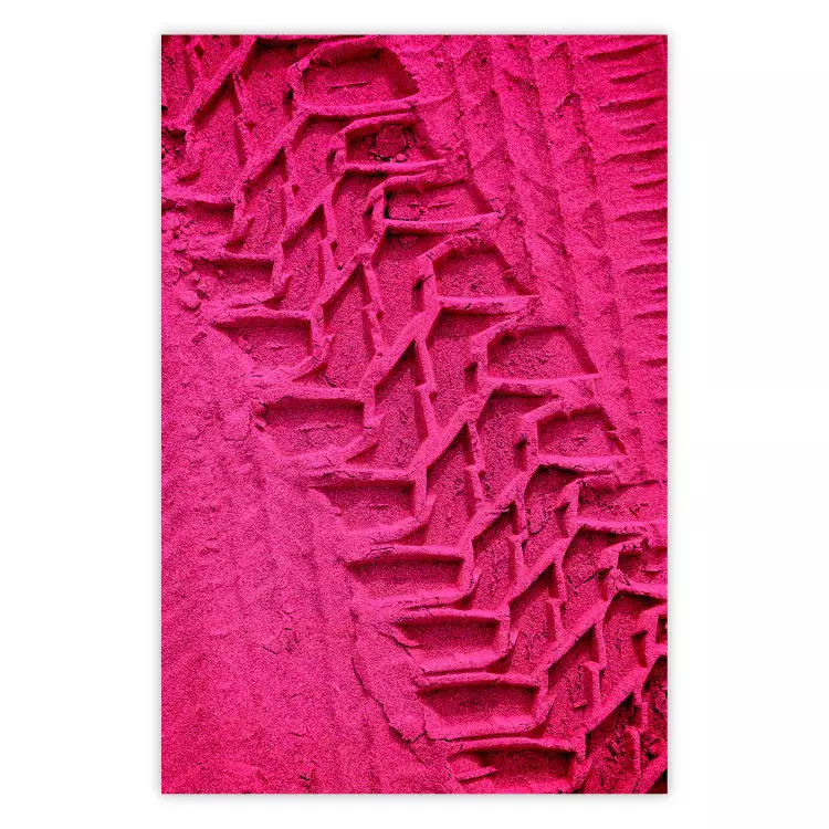 Poster Tire track - pink background with a car wheel imprint