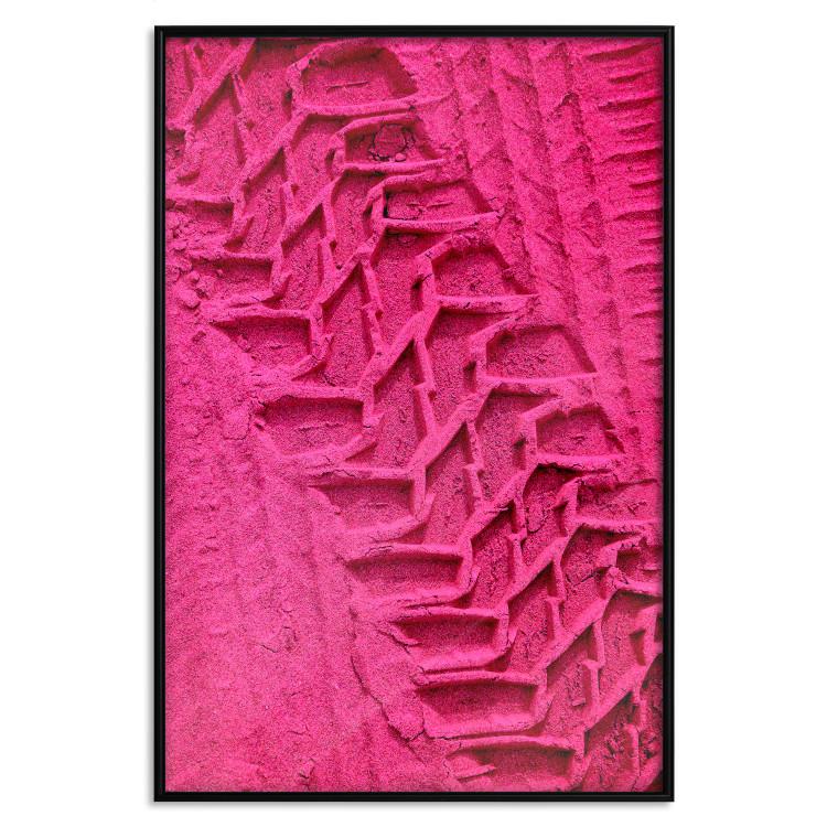 Poster Tire track - pink background with a car wheel imprint
