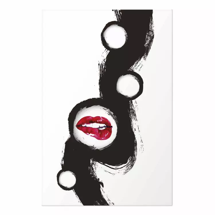 Poster Bitten lips - black and white abstraction with a touch of red