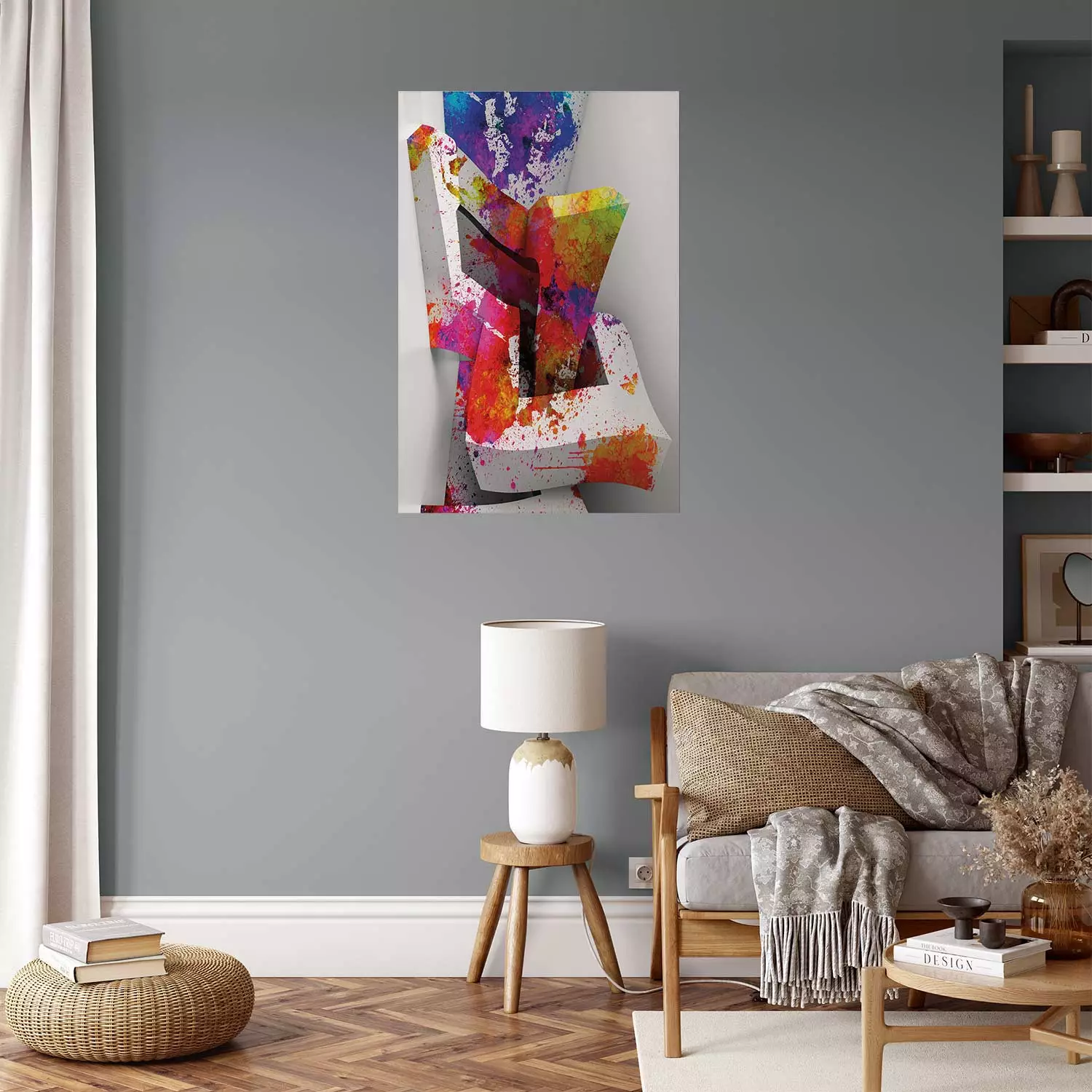 Poster Three-dimensional shapes - colorful geometric abstraction in 3D form