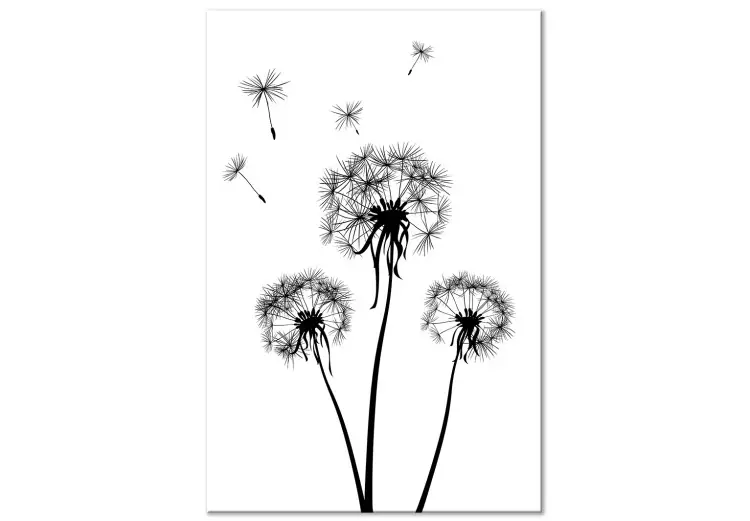 Canvas Dandelion Seeds in Flight (1-part) - Black and White Nature of Flowers