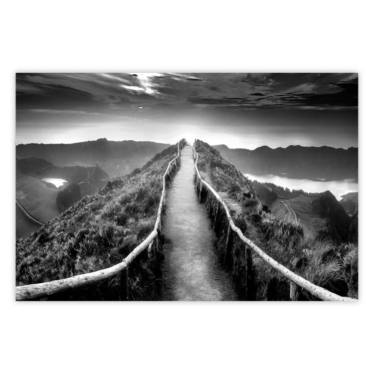 Poster Azores - black and white landscape with a view of the sky and mountain road