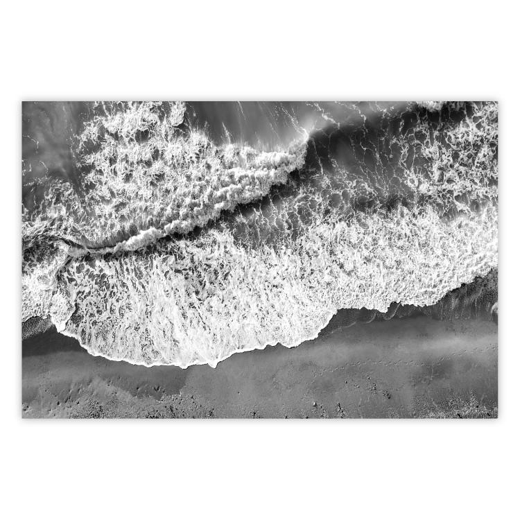 Poster Tide - black and white beach and sea landscape seen from a bird's eye view