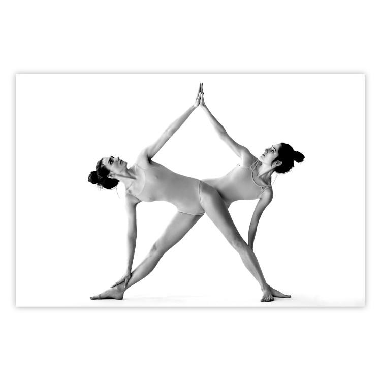 Poster Double Zen - black and white composition with women practicing yoga