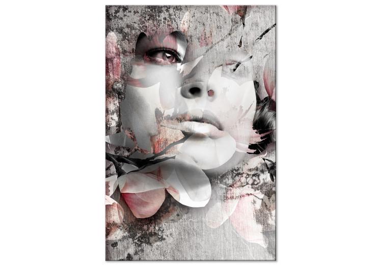 Canvas Blossoming Woman (1-part) - Plant Motif Permeating the Face