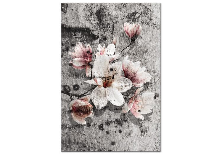 Canvas Flowers in Grayscale (1-part) - Magnolias in Rustic Light