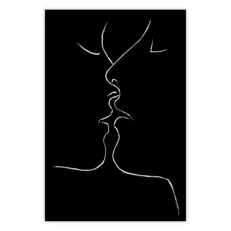 Poster Gentle Kiss - romantic black and white line art with lovers