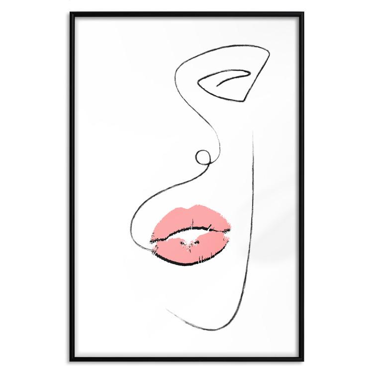 Poster Full Lips - black and white composition with a woman's face and pink lipstick