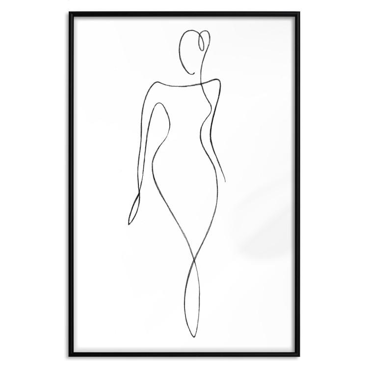 Poster Waspy Waist - black and white simple line art with a delicate woman's figure