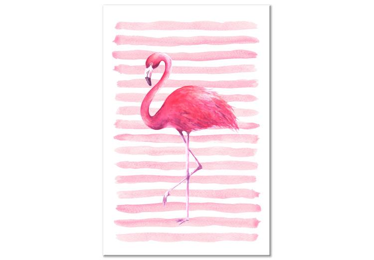 Canvas Flamingo in Pink Style (1-part) - Bird Against Bold Stripes