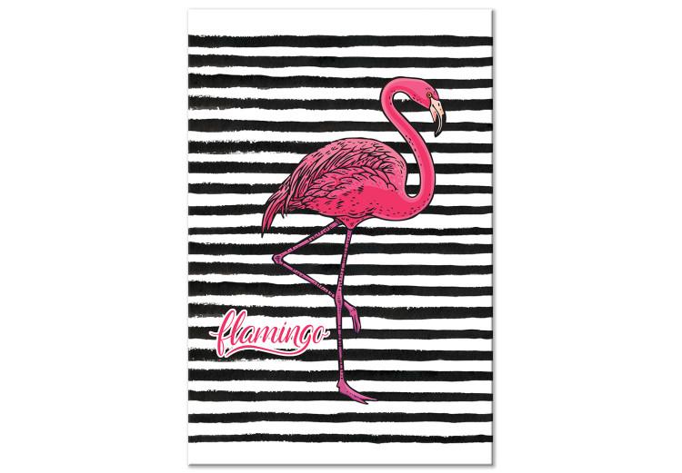 Canvas Bird of Youth (1-part) - Flamingo Against Black and White Stripes