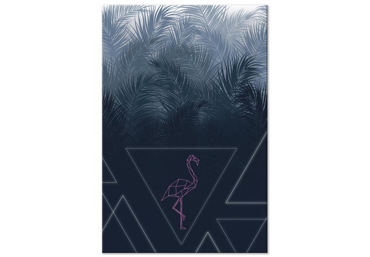 Canvas Bird in Palm Leaves (1-part) - Geometric Flamingo Against Nature