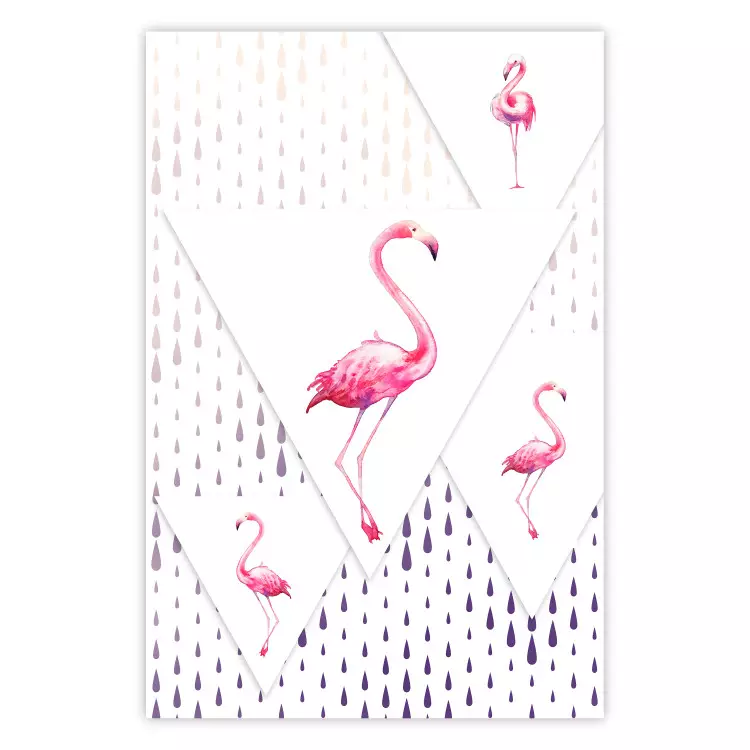 Poster Flamingo Family - geometric composition with pink birds and triangles