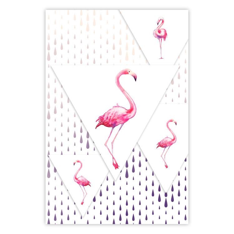 Poster Flamingo Family - geometric composition with pink birds and triangles