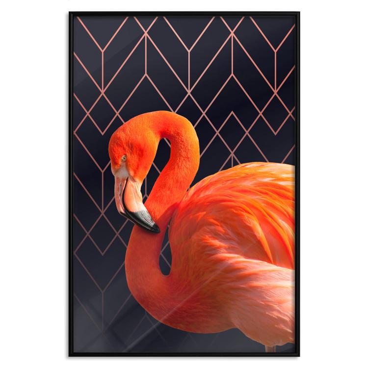 Poster Flamingo Solo - composition with an orange bird on a geometric background