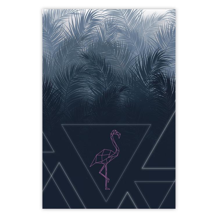 Poster Geometric Bird - abstraction with a flamingo and dark-colored leaves